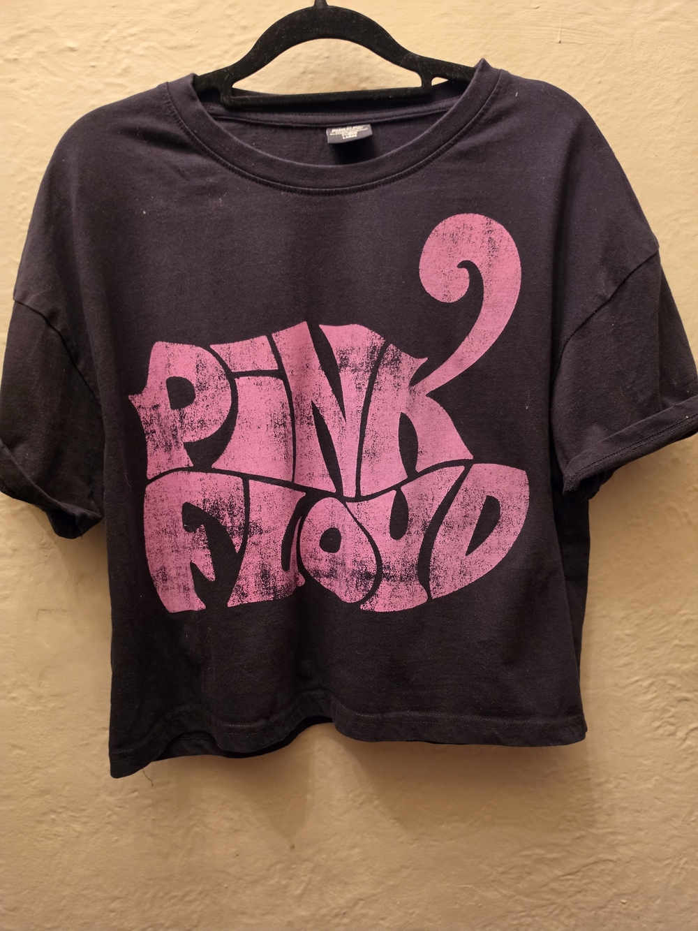 Pink Floyd 2023 Cropped Graphic T-Shirt Women’s Large Black Pink Logo Tee